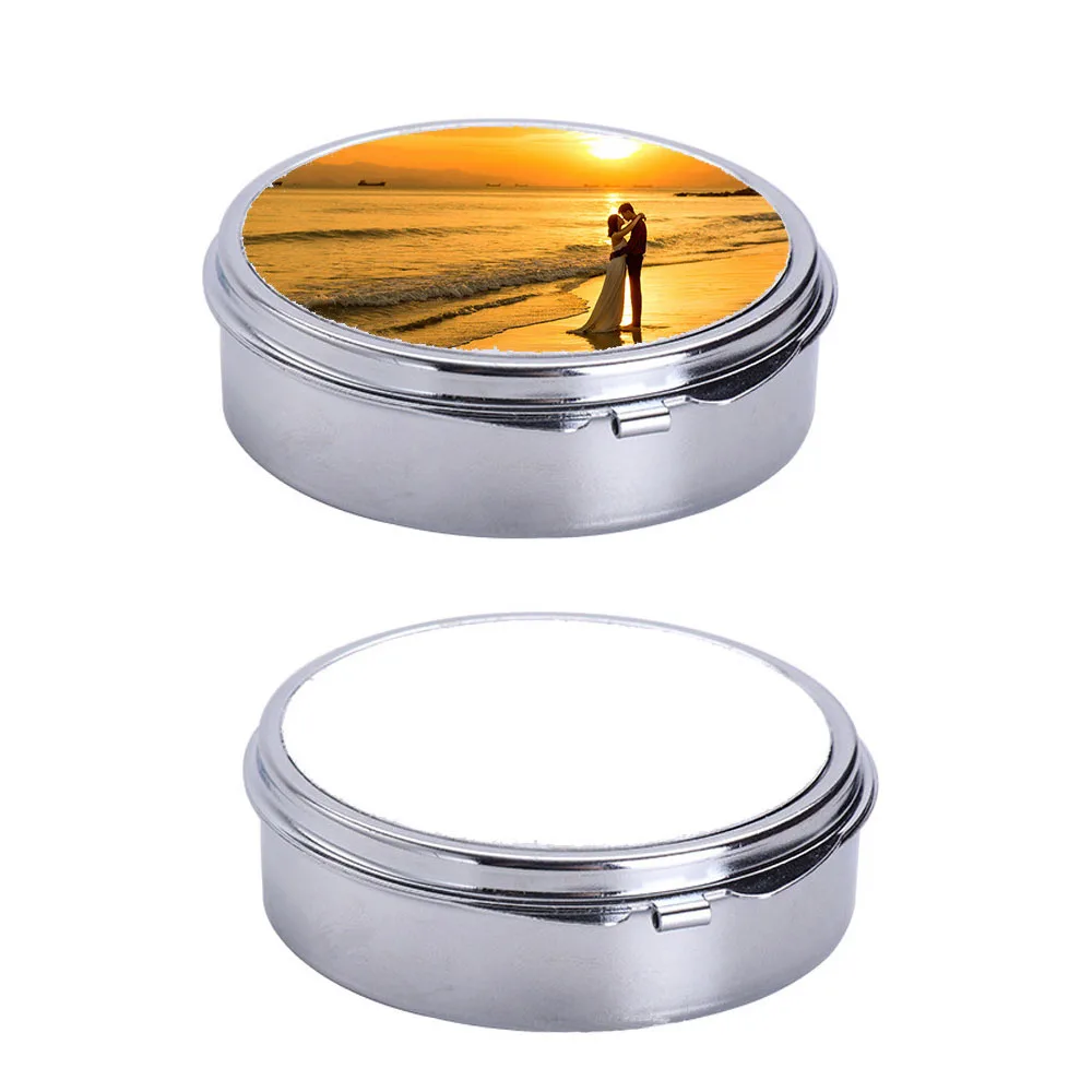 1Pc Sublimation Blank Metal Pill Box Jewelry Box Heat Transfer Printing Stainless Blanks Materials 62x67x18mm