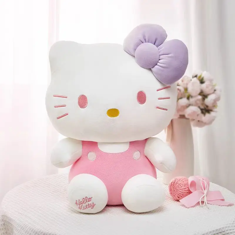 Official Sanrio Hello Kitty Plush Toy with Purple Bow Squishy Stuffed Doll for Girls Birthday Gift Kawaii Licensed Character Toy