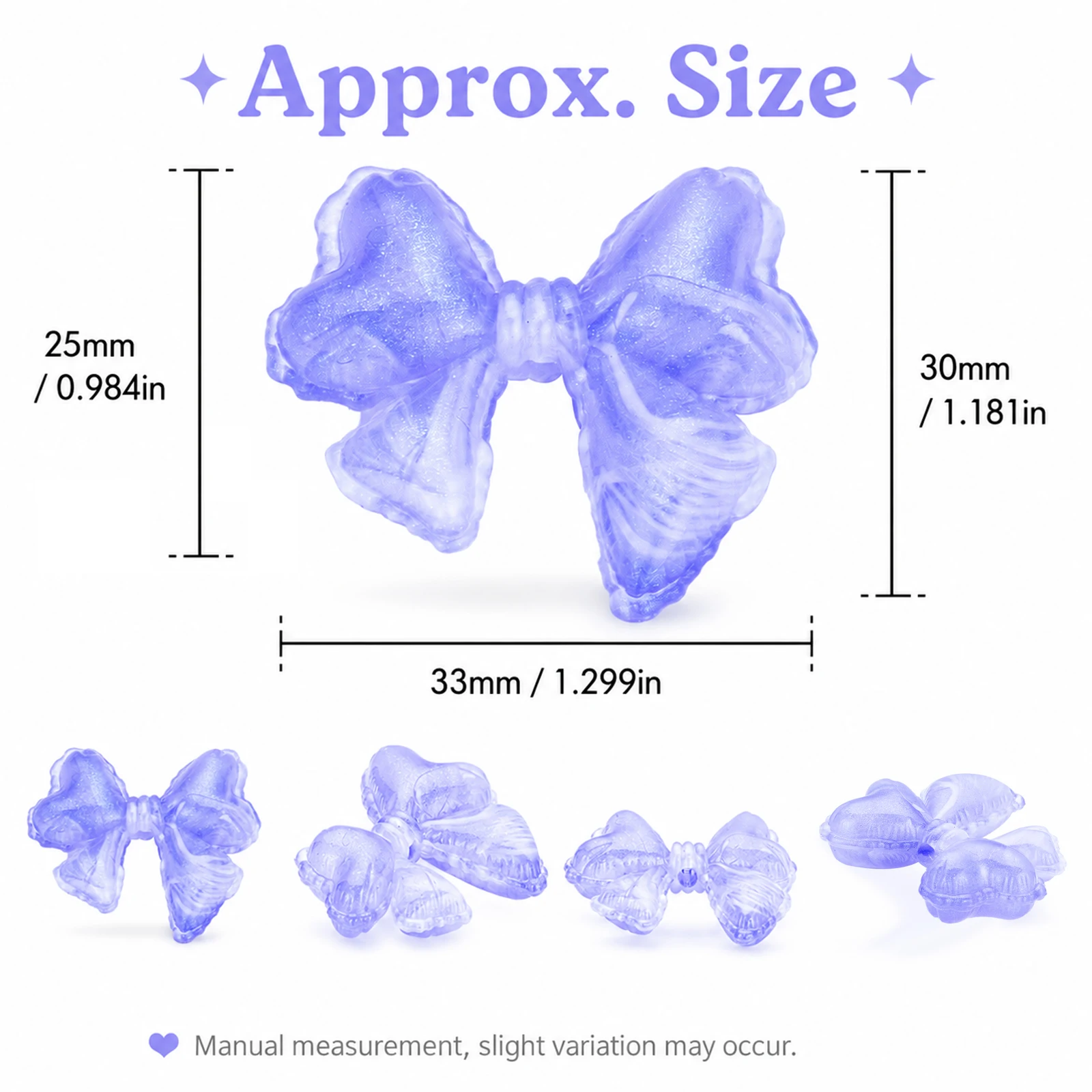 10Pcs Glitter Bow Beads Hole Translucent Butterfly Spacer Beads DIY Bracelet Necklace Earring Jewelry Making Craft Supplies