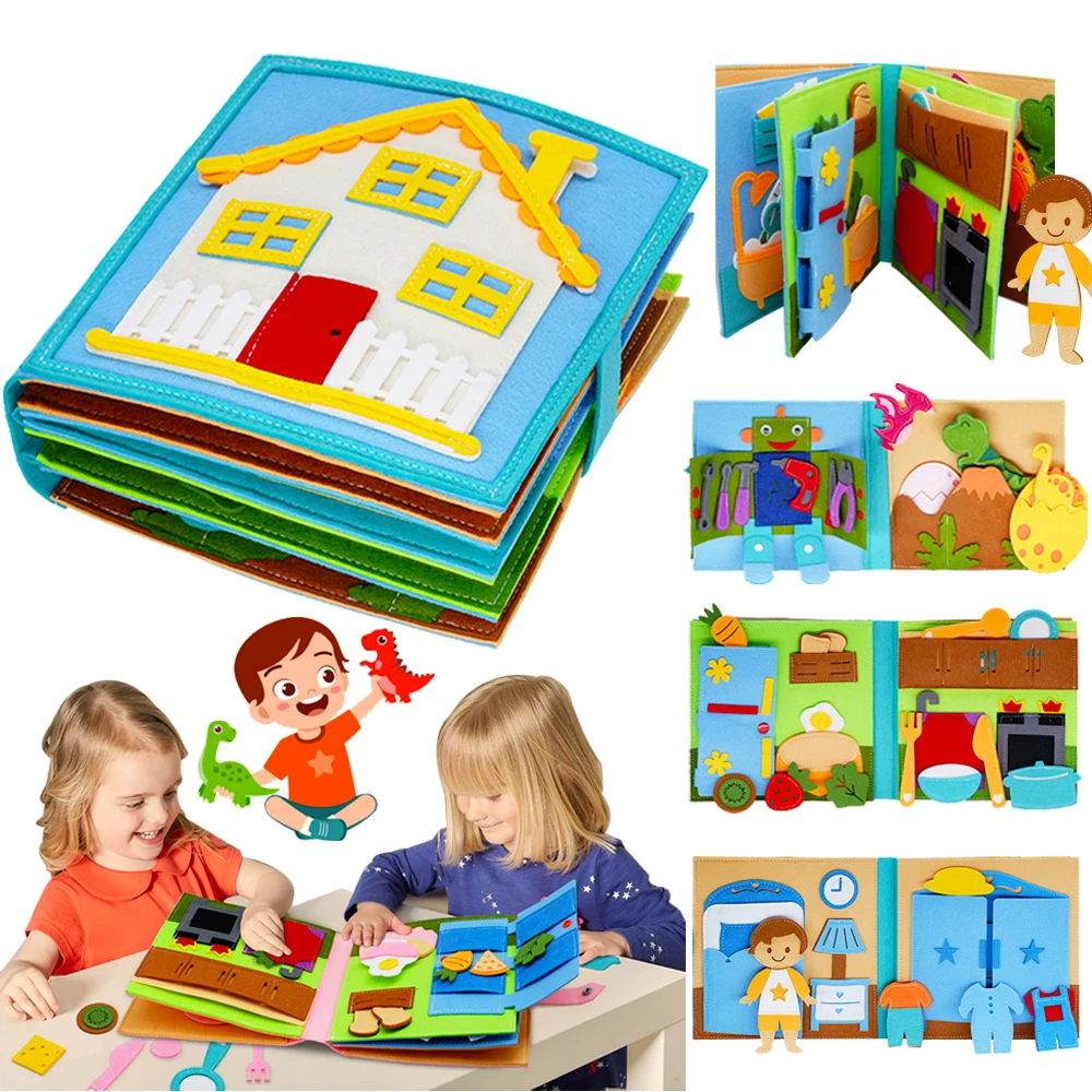 Montessori Busy Book DIY Felt Quiet Book 3D Activities Cloth Story Book Preschool Learning Education Habits Toys For Toddler 3+