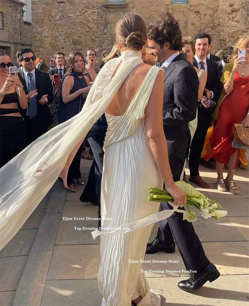 Xijun Luxury Silk Satin Mermaid Evening Dresses Mermaid High Collar Wedding Dresses Scarf Formal Occasion Prom Gowns Customized