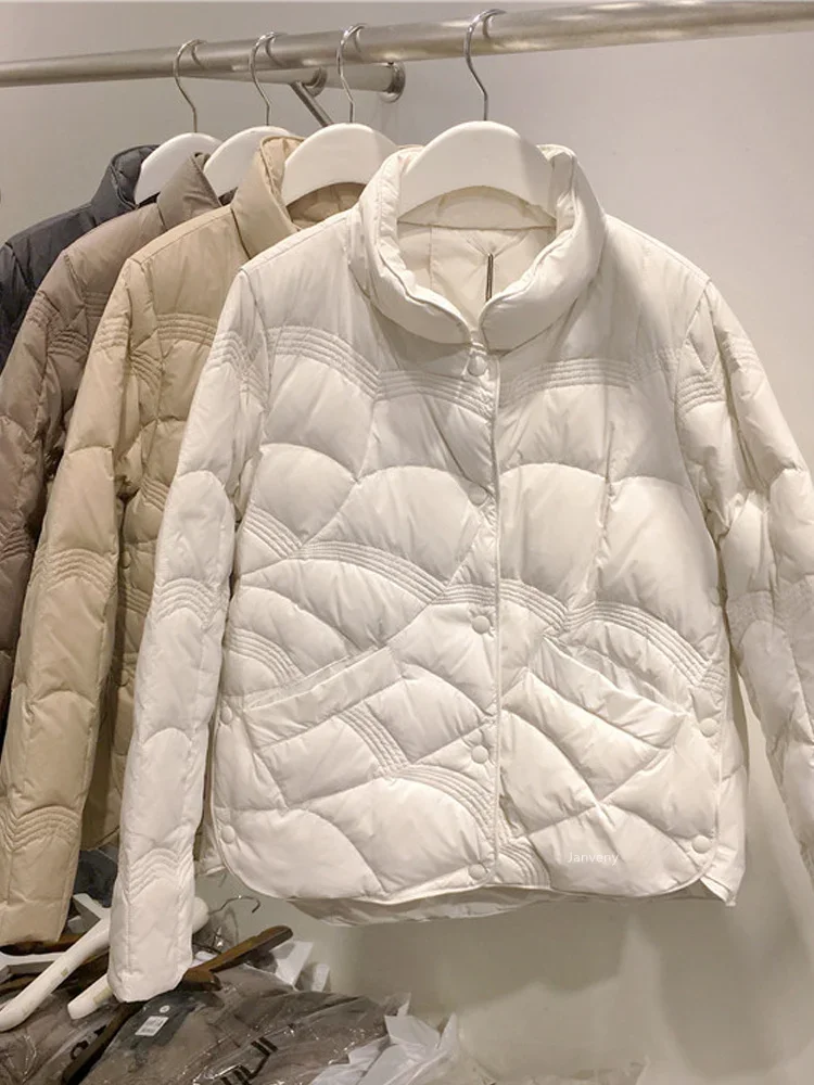 Herbst Winter Frauen Mode Stehen Kragen Unten Mantel Ultra Licht 90% Weiße Ente Unten Jacke Winddicht Weibliche Feder Puffer Parkas