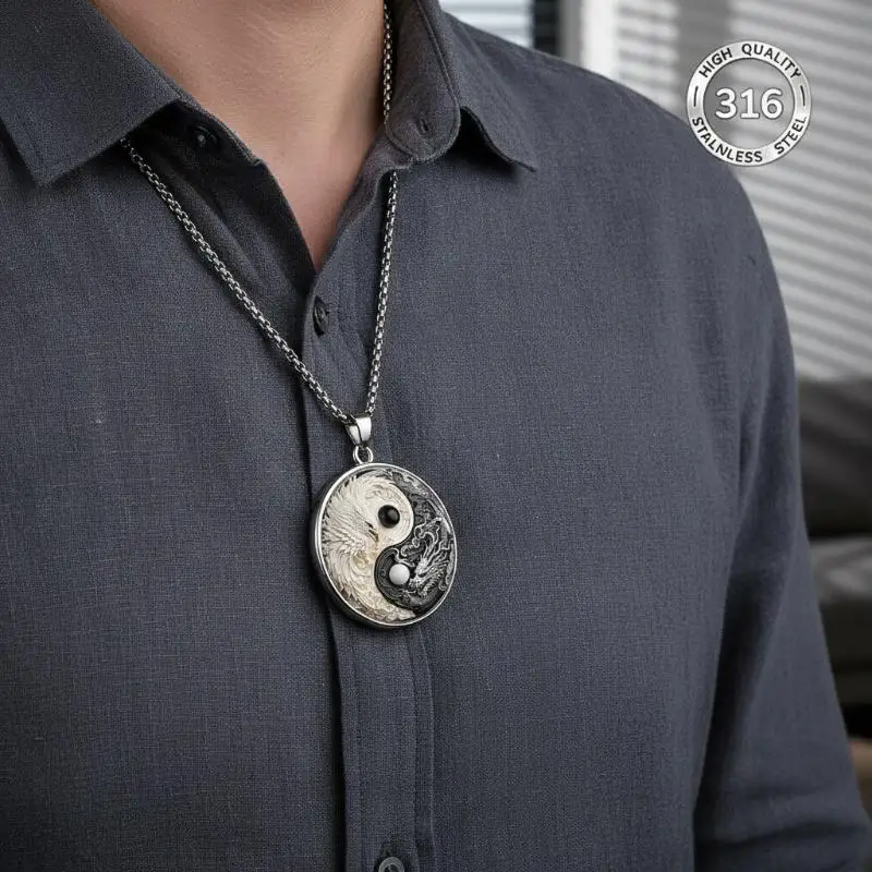 Phoenix Dragon Talisman Keychain Adjustable Yin Yang Fish Round Glass Pendant for DIY Necklace Jewelry Making Supplies