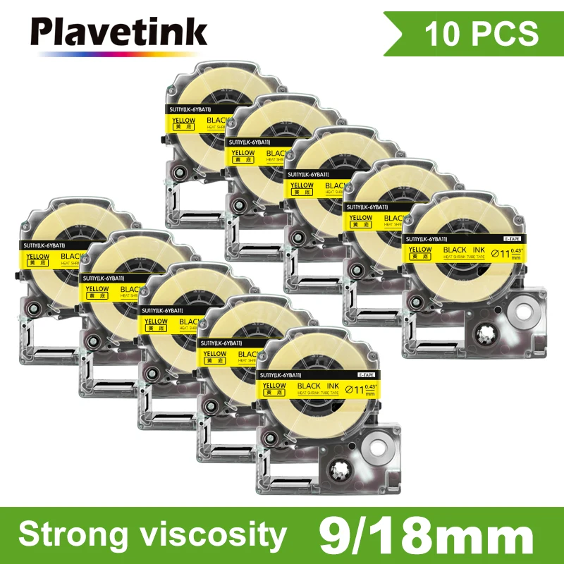 PLAVETINK 10Pack Yellow 18mm Heat Shrink Tube Tape For Epson SU11Y Kingjim LK-6YBA11 Printable Heat Shrink Tape ∅11mm for Epson