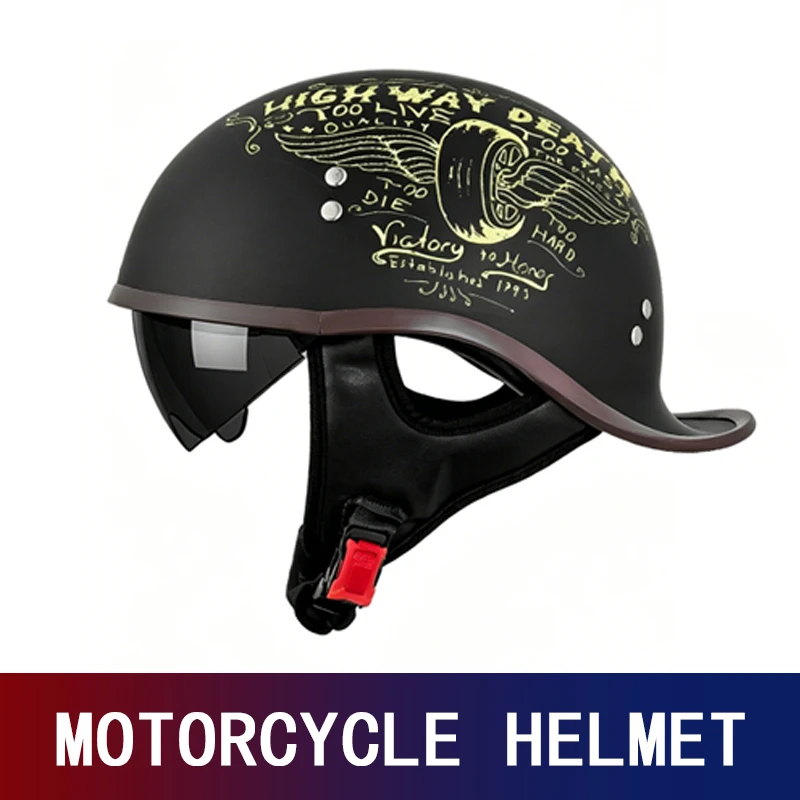 New Motorcycle Helmets for Men and Women Retro Semi-Helmet Cruise, Motorcycle Helmet, Light and Breathable, Summer American Helm