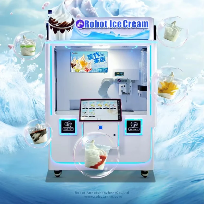 Customized Robotic Ice Cream Vending Kiosk, Full Automatic Soft Serve Ice Cream Robot Self-Service Soft Serve