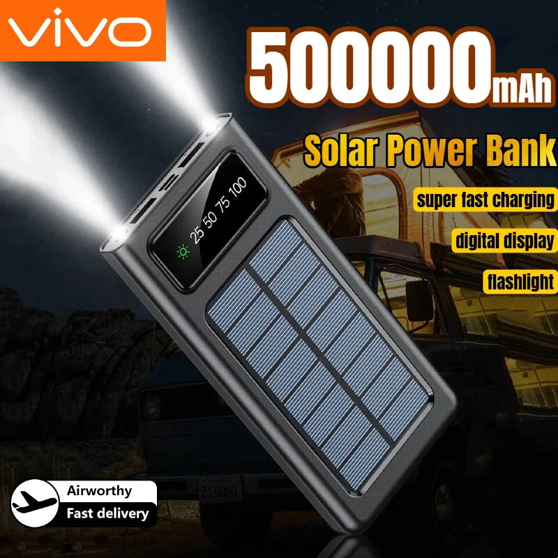 

Портативный внешний аккумулятор VIVO 5000000 мАч на солнечной энергии с фонариком, быстрой зарядкой и высокой емкостью для всех телефонов