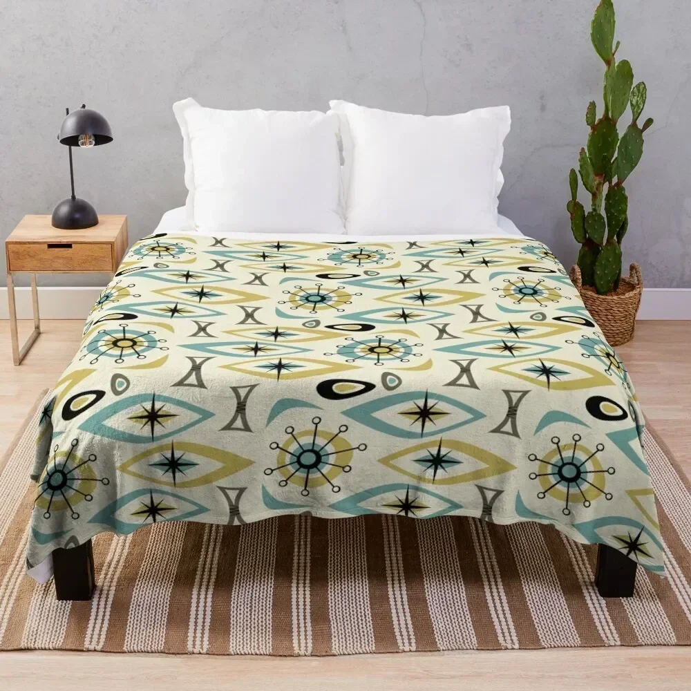 

Mid Century Shapes in Blue and Gold Throw Blanket Stylish Decor Blanket Gift for Friends Roommate