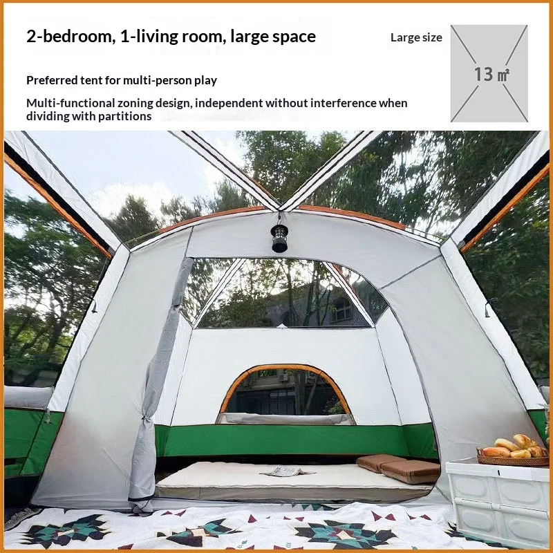 Family Camping Tent Two Bedroom One Living Room Waterproof UV Protection Foldable Portable Large Tent