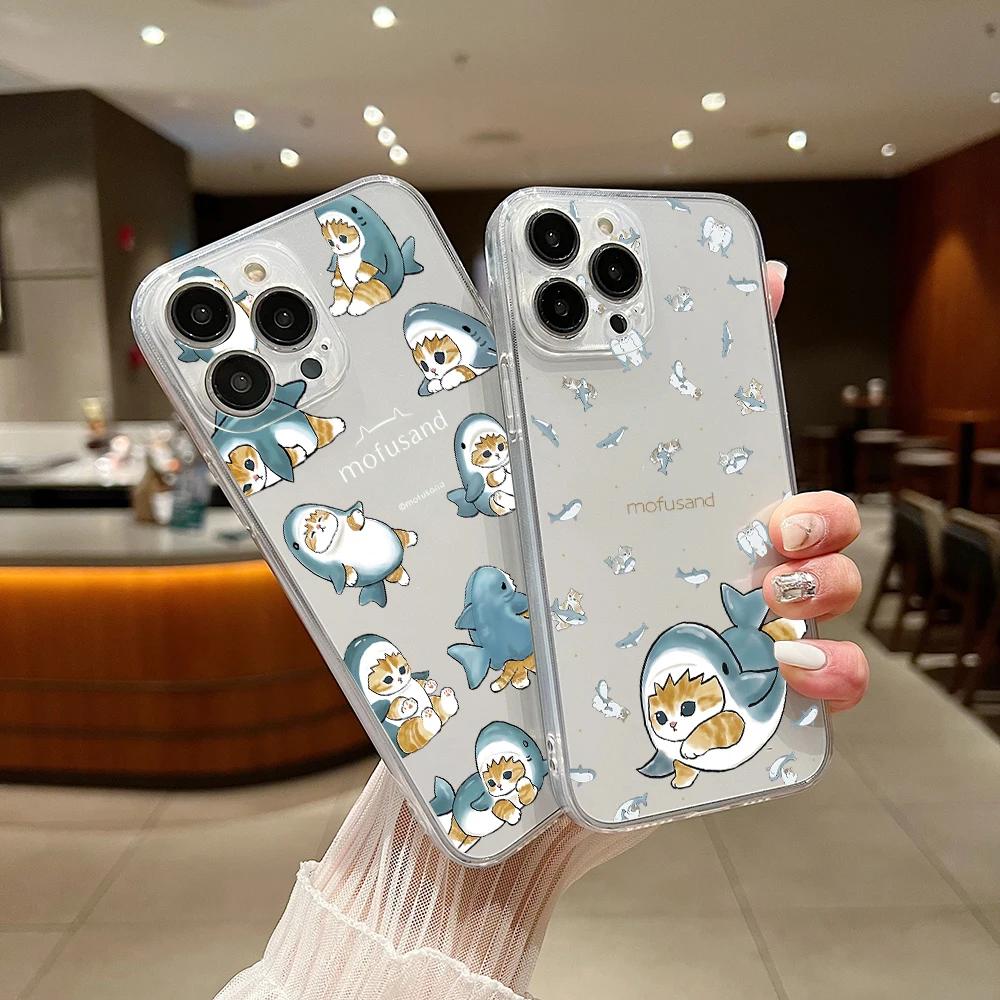 Funny Cute cat Phone Case For iPhone 15 14 13 12 11 Mini Pro Max X XR XSMax 6S 6 7 8 Plus SE20 M-Mofusands Transparent Cover