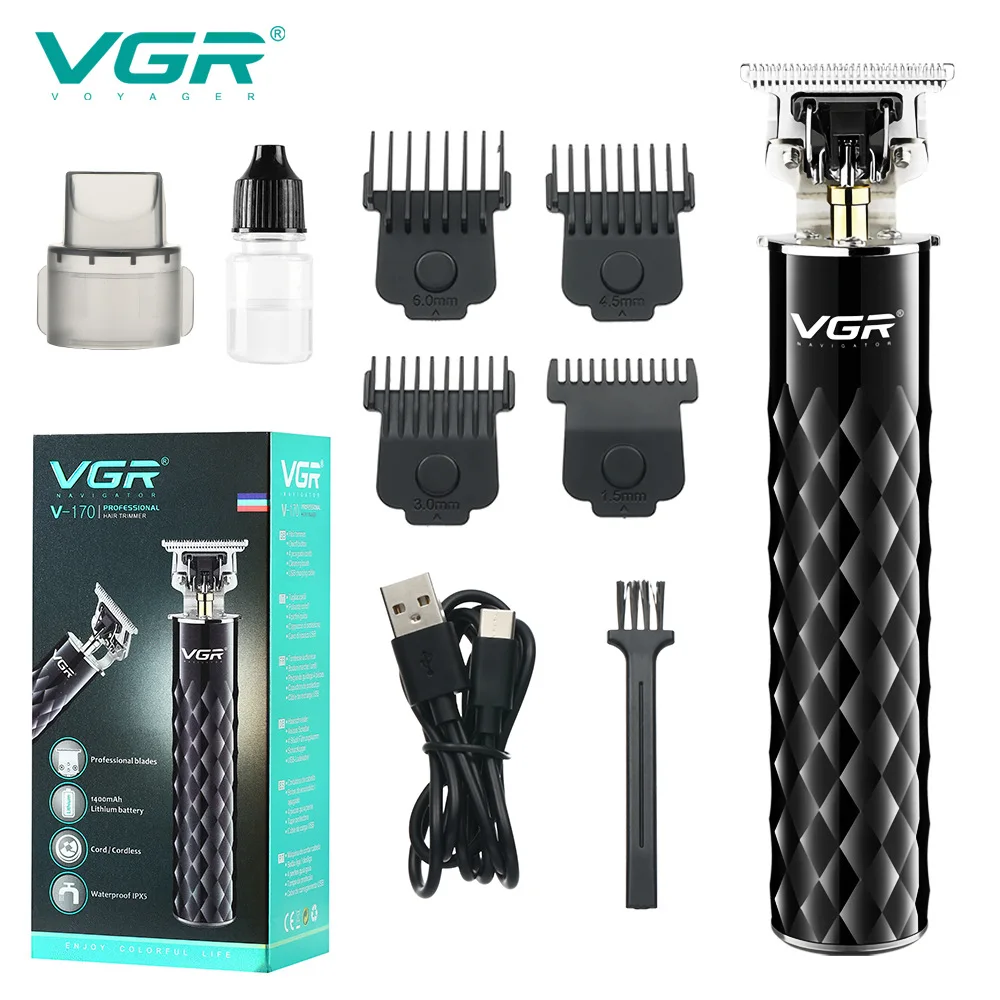 VGR V-170 Professional Hair Trimmer Waterproof Hair Clipper for Men Beard Trimmer Lithium Battery Hair Cutting Machine Tools