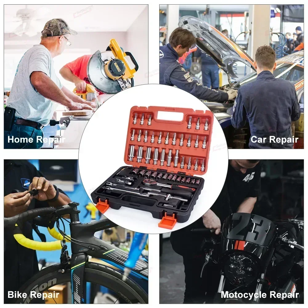 ชุดประแจท่อ 46/53 ชิ้น, ชุดประแจวงล้อ 1/4 นิ้ว, ชุดซ่อมรถยนต์ Repair Master, เหล็กอัลลอย Cr-V ตีขึ้นรูป, สำหรับซ่อมฮาร์ดแวร์