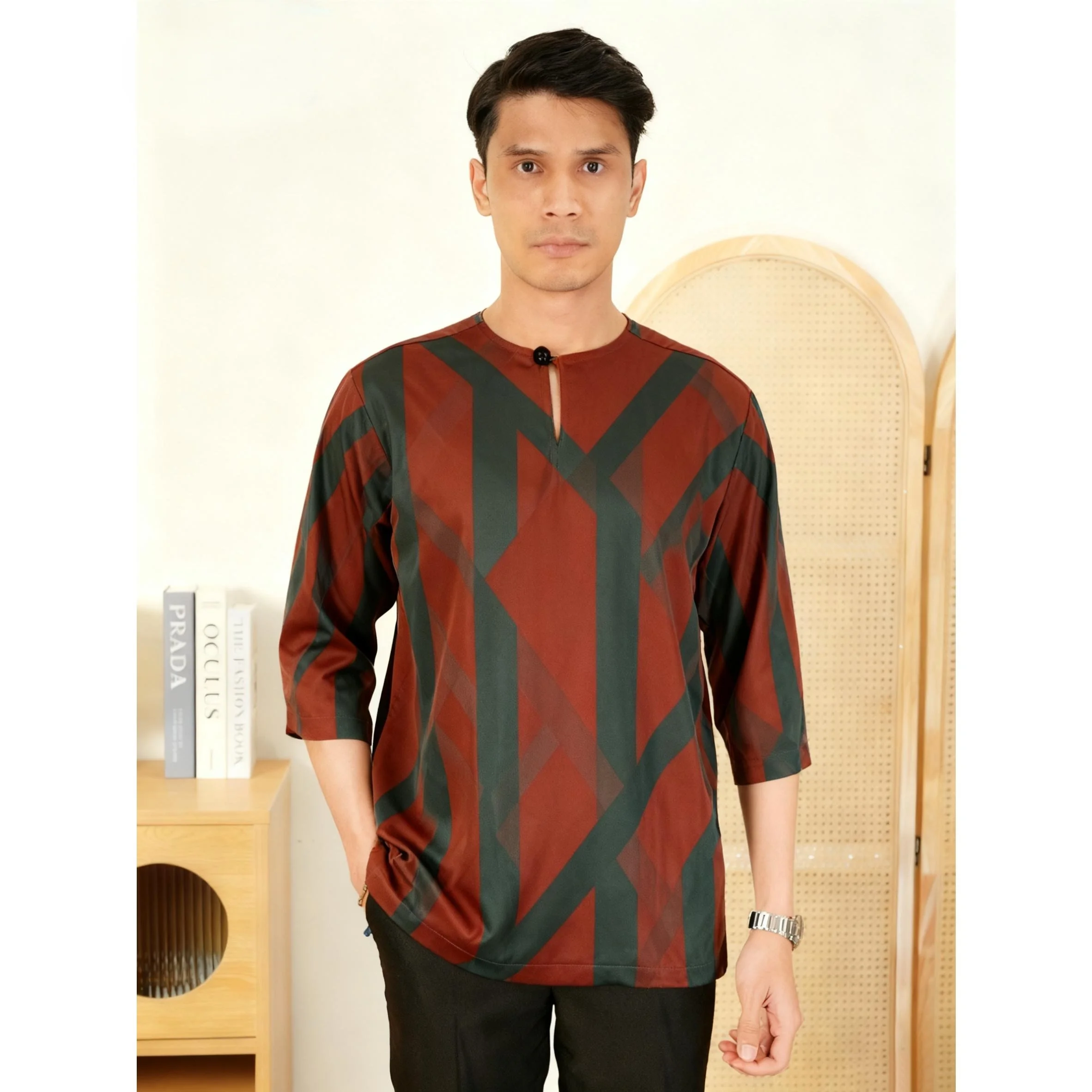 بلايز بأكمام قصيرة ملابس صلاة إسلامية فاخرة على الطراز الأفريقي البرنز ثلاثية الأبعاد أزياء مطبوعة النمط العربي الوطني Maroc Homme #6