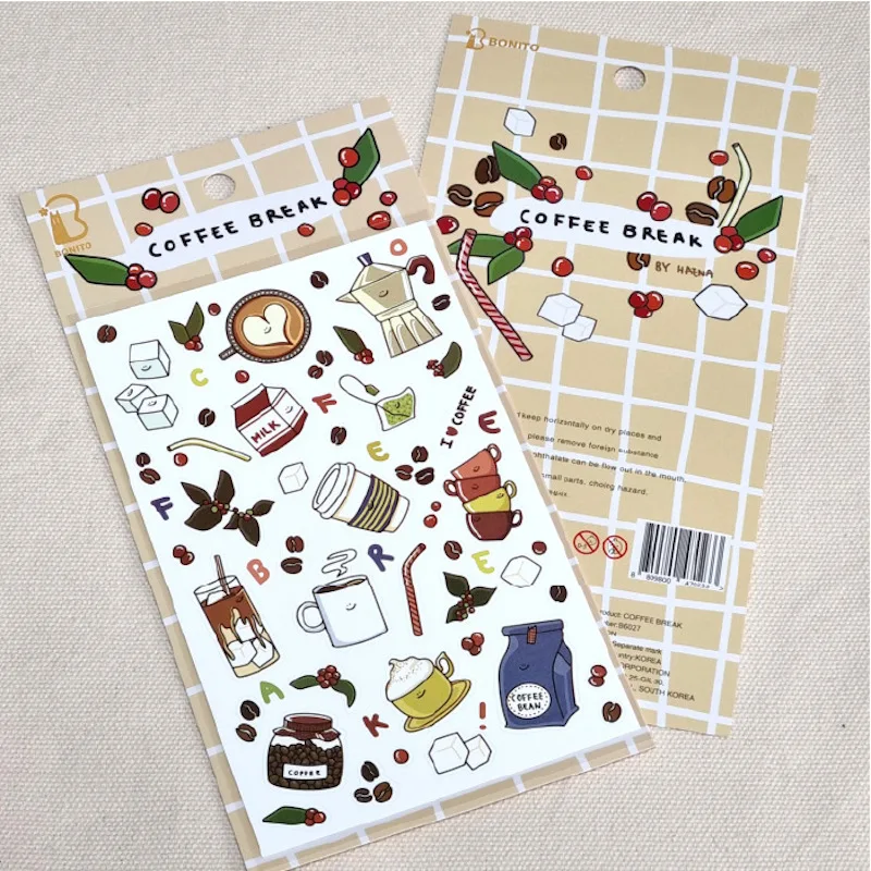 Korea BONITO Coffee Break Stickers Aesthetic Scrapbooking Material Milk Mug Bean Cutting Die Journal Sticker Stationery Supplier