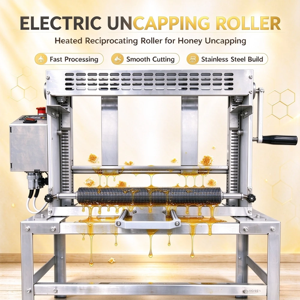 Semi‑Automatic Electric Honey Uncapping Machine Heated Roller Uncapper 300 Frames/hour 700W Stainless Steel Beekeeping Tool