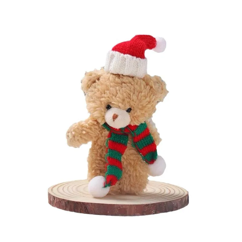 16cm Teddy Bear Plush Keychain Cute Scarf Christmas Hat Bear Home Decoration Accessories Christmas Tree Bouquet Pendant Gift