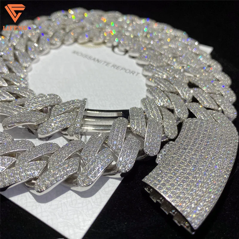 Full Iced Out D Color VVS Moissanite Cuban Necklace Bling Round Diamond Hip Hop Necklace 925 Silver Cuban Link Chain