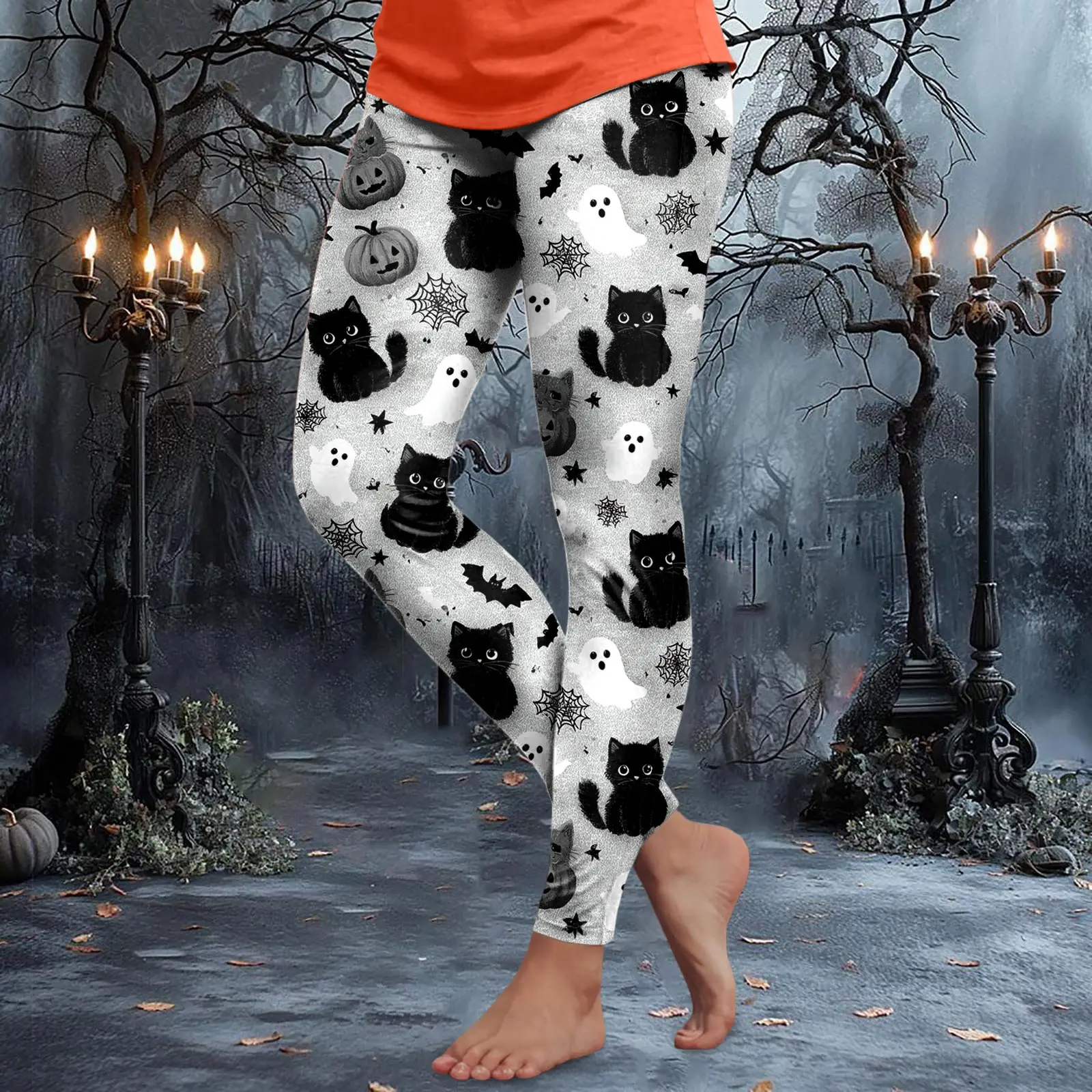 Leggings elásticos de Halloween para mujer, pantalones de Yoga para deportes al aire libre, cómodos y elegantes, pantalones creativos con estampado de fantasma de calabaza en 3D