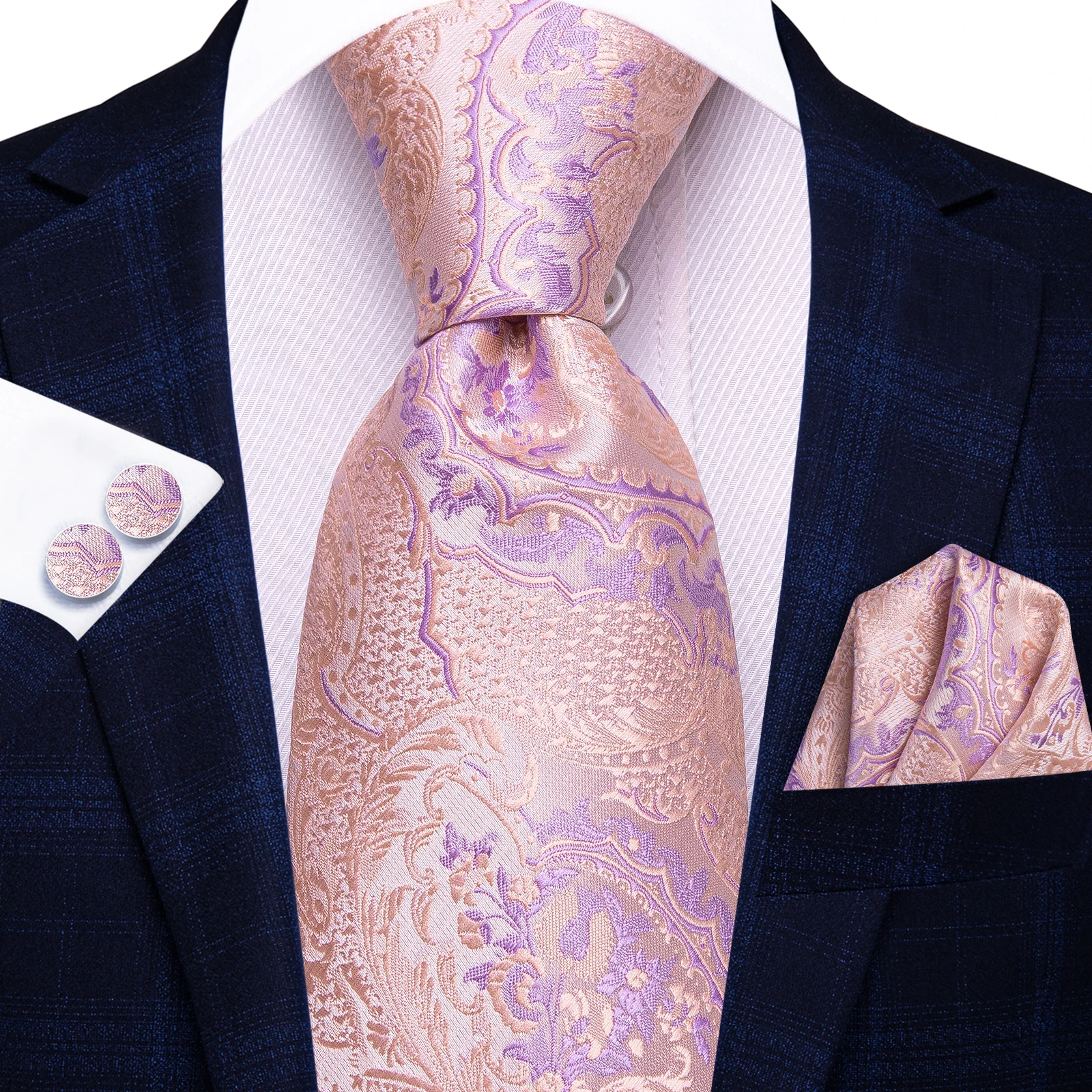 Rosa floral masculino gravata lenço abotoaduras conjunto gravata para homens masculino casamento negócios gravatas formal pai marido presente