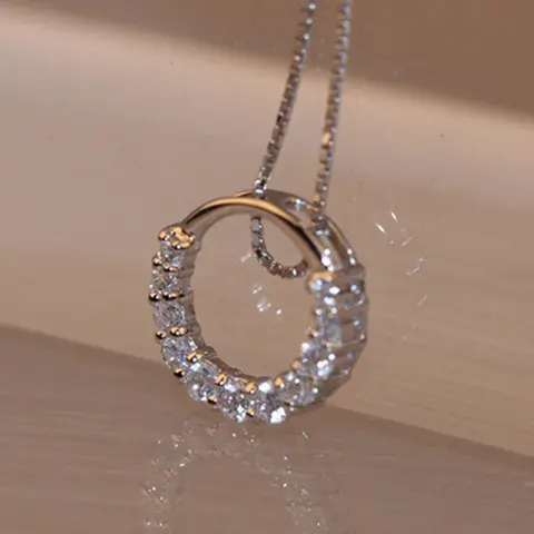 진짜 Moissanite 목걸이 여성을위한 솔리드 925 스털링 실버 다이아몬드 서클 펜던트 목걸이 남성 약속 결혼 선물 쥬얼리