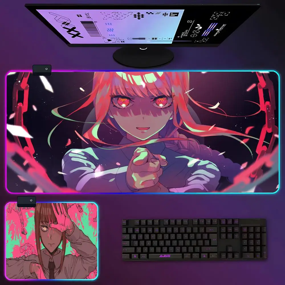 Chainsaw Man Makima Mouse Pad RGB Luminous 700X400mm Large Table Pad Encrypted Anti Skid Super Large Mouse Pad