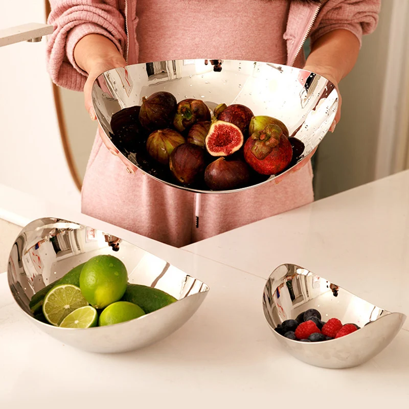 Luxury Stainless Steel Fruit Plate Snack Dry Fruit Dishes Storage Bowl Kitchen Living Room Decoration Dessert Candy Serving Tray