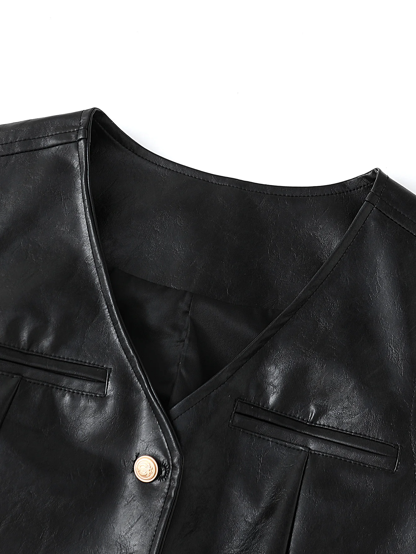 Women's Elegant Western Retro-style PU Faux Leather Vest for Spring Summer, Faux Pockets Single-breasted (lining included)