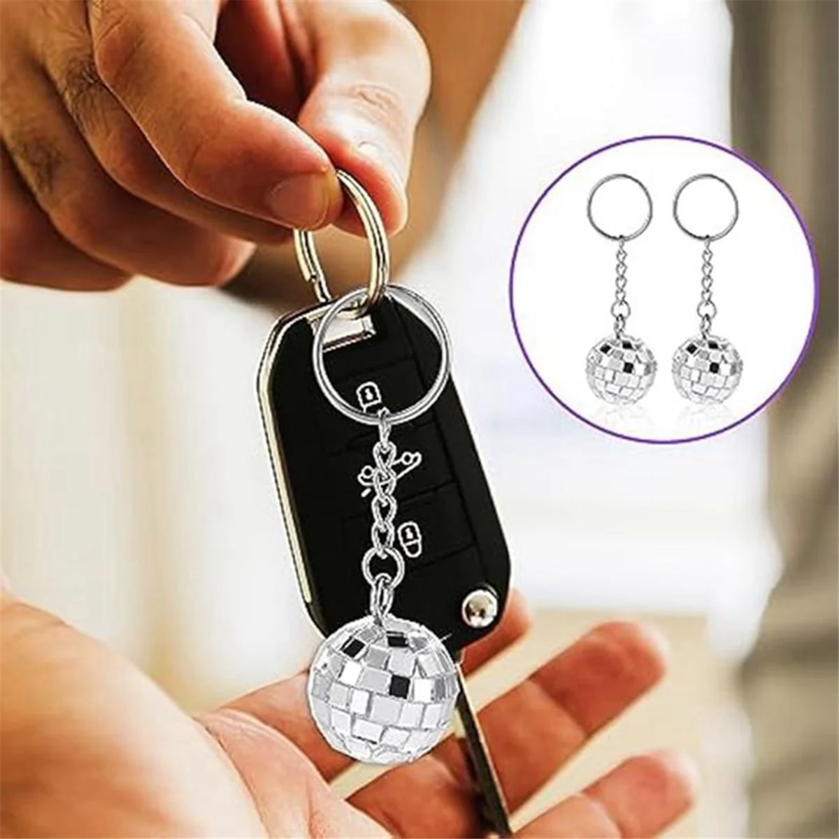 ELBA_72Pc Disco Ball Keychain 70s Mini Disco Keychain Disco Ball Key Chain