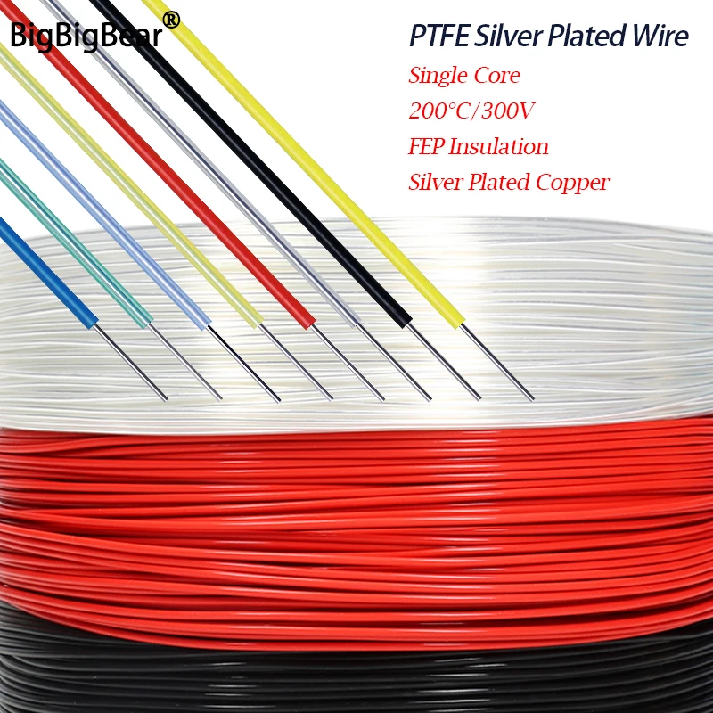 1~50m PTFE Wire Single Core FEP Insulation Silver Plated Copper Cable High Purity OFC DIY HiFi Audio Speaker Headphone Line