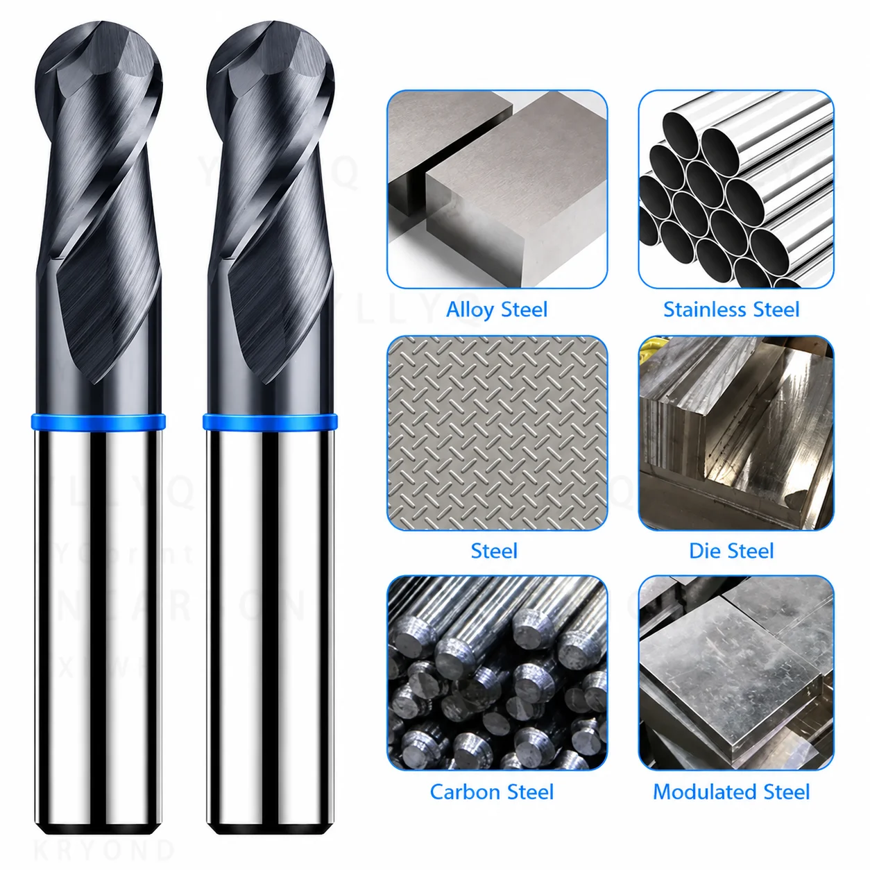 TGB HRC65 2 Flute Solid Carbide Ball Nose End Mill Black Coating CNC Milling Cutter for Steel Precision Machining Tool