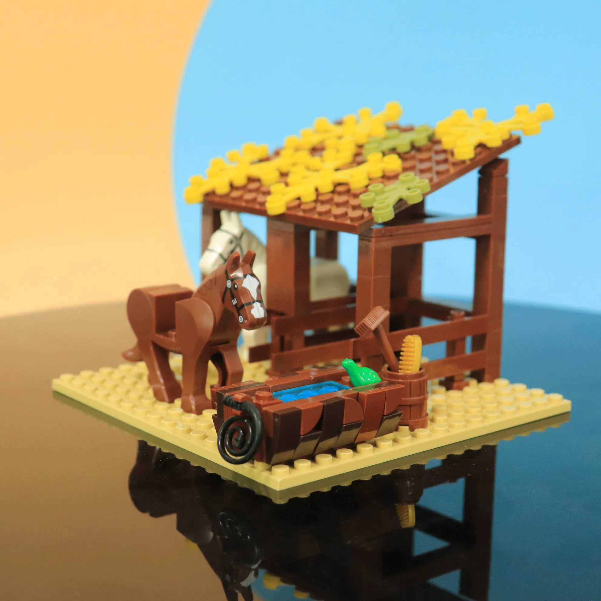 モック-中世の都市建築の馬小屋、ビルディングブロック、子供向けのDIYおもちゃ、教育ギフト