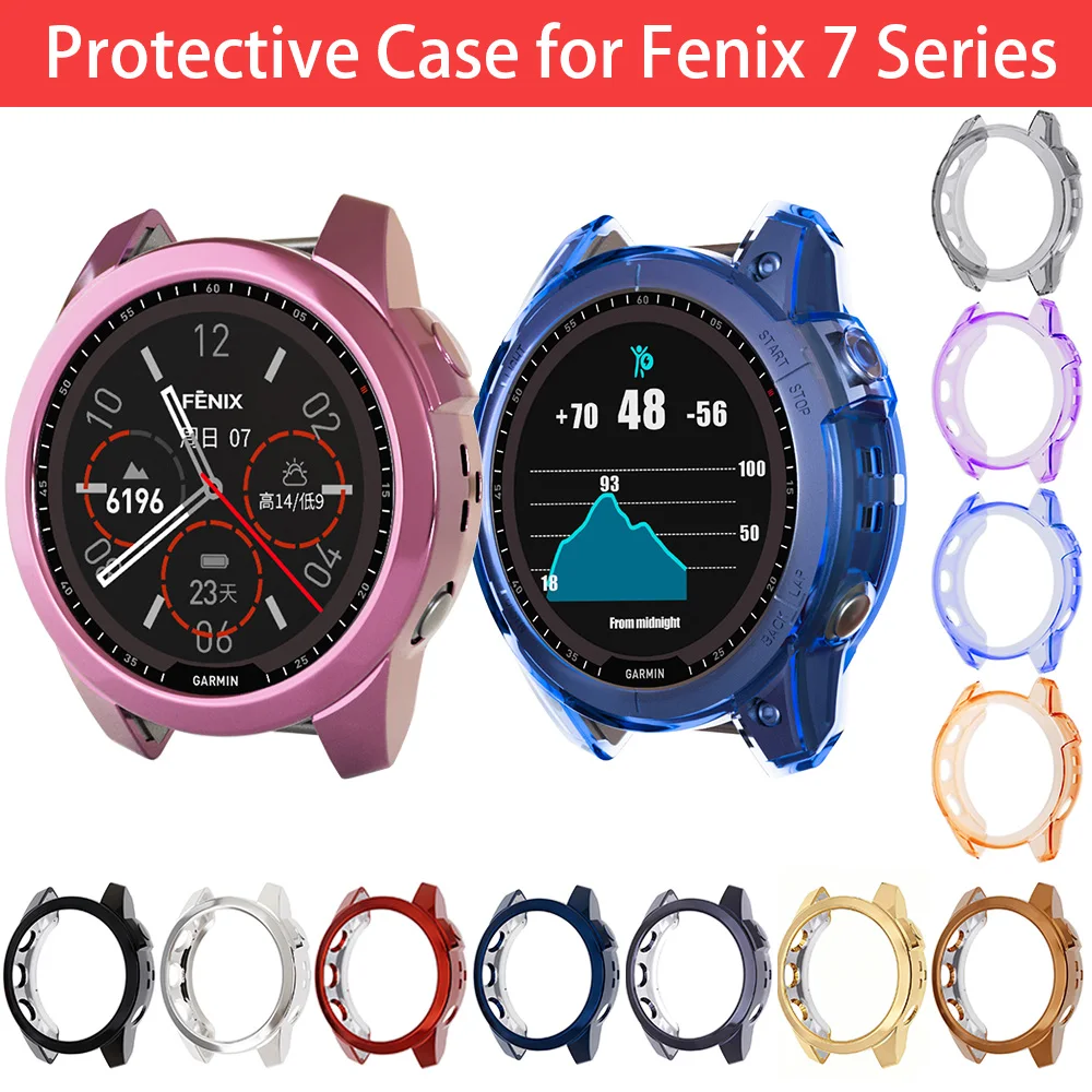 

Protective Case for Garmin Fenix 7 7X 7S Soft TPU Half Cover Protector fit Fenix 7 Pro Series Plating Transparent Clear