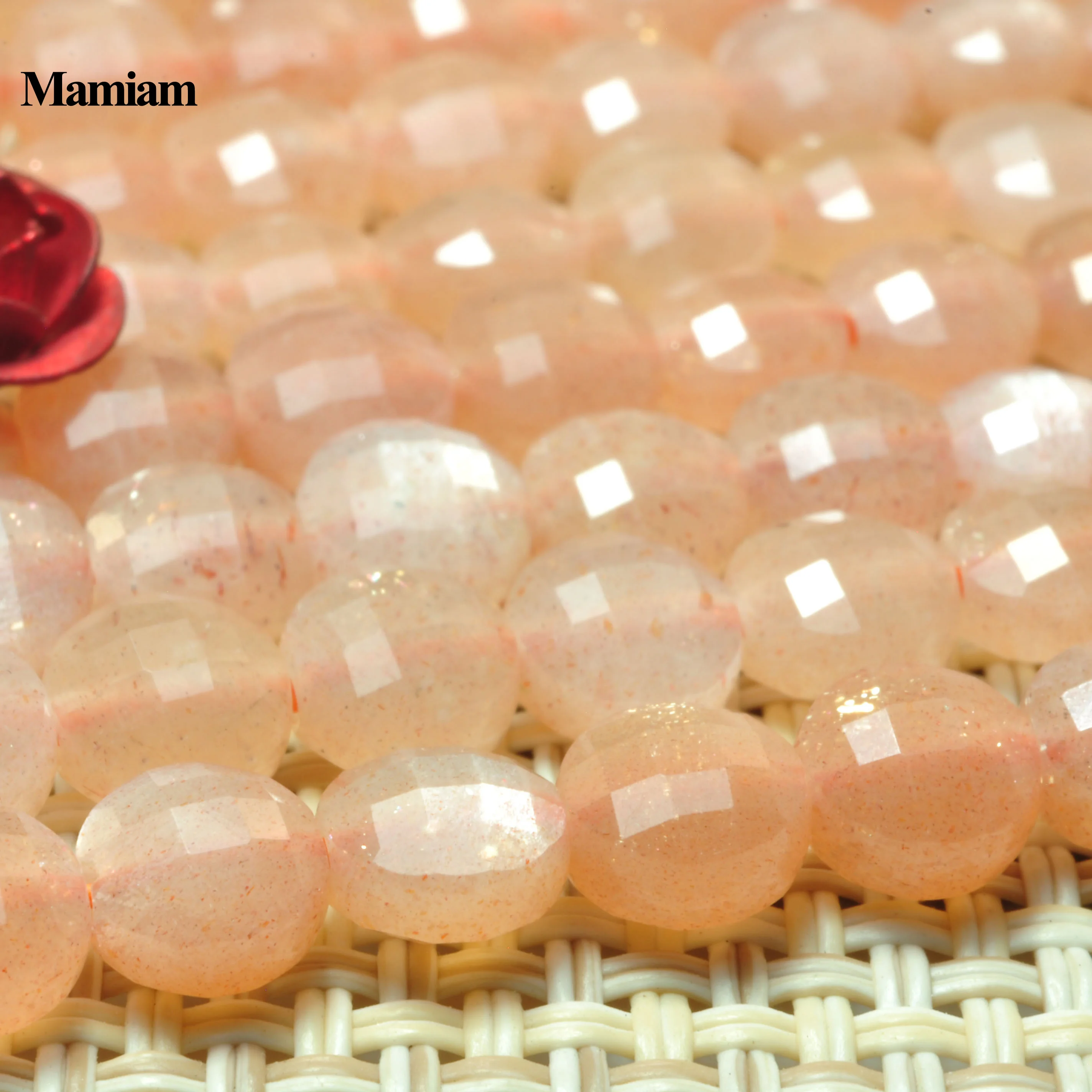 

Mamiam Natural A Sunstone Faceted Flat Round Beads 6mm Smooth Loose Stone Diy Bracelet Necklace Jewelry Making Design