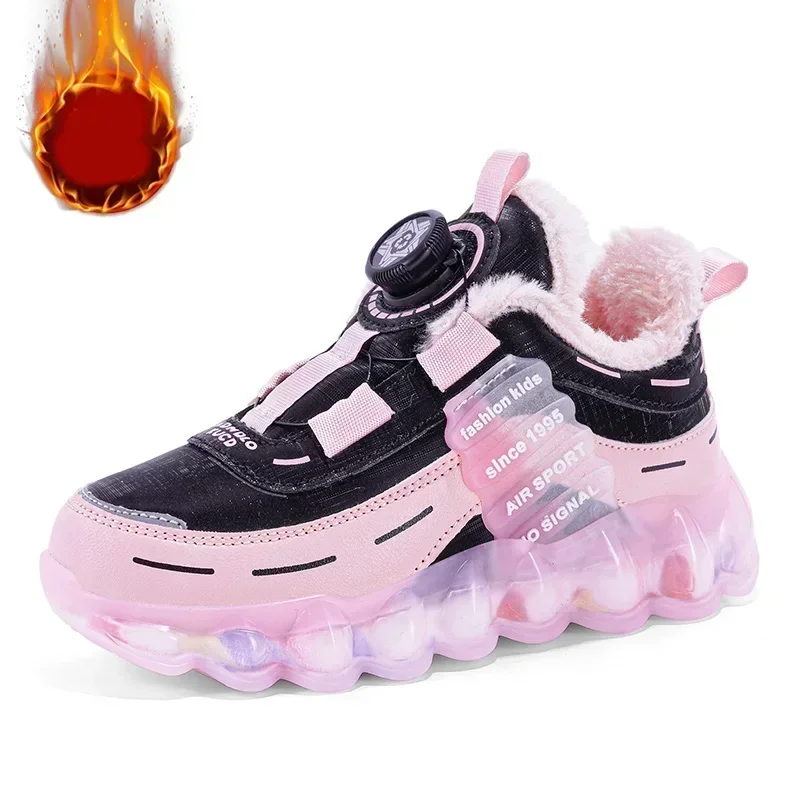 Children Winter Shoes With Fur Boots for Girls and Boys Warm Fashion Sneakers New Arrival Waterproof Size 27-39#pink,blue M3110