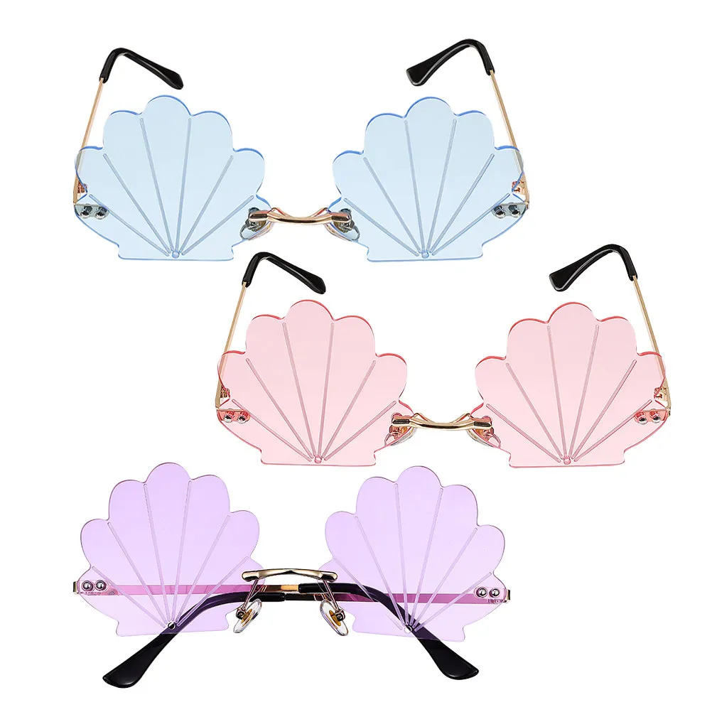 

3Pcs Funny Seashell Rimless Sunglasses Summer Beach Party Supplies Novelty Photo Booth Glasses Eyewear Irregular Sunglasses