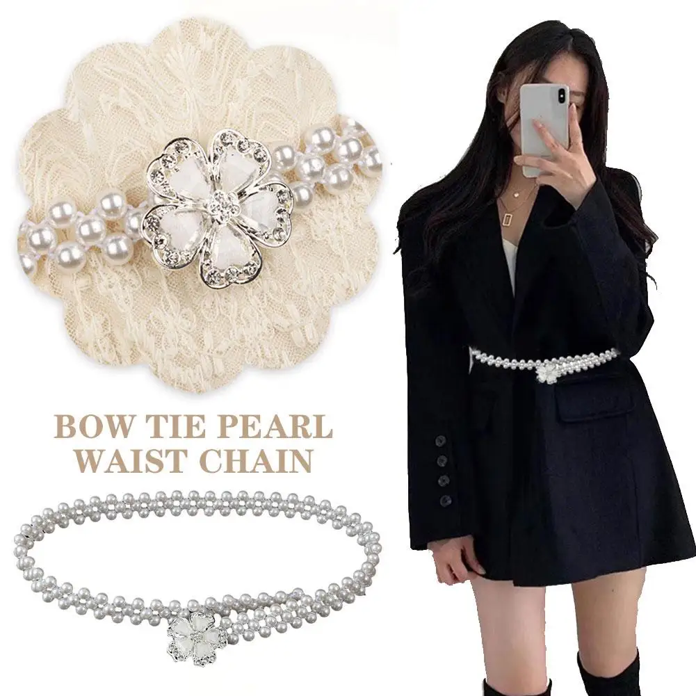 

1pcs Pearl Belt For Women Luxury Waist Strap Alloy Bow Knot Dress Jeans Trousers Decorative Clothing Accessories X2l2