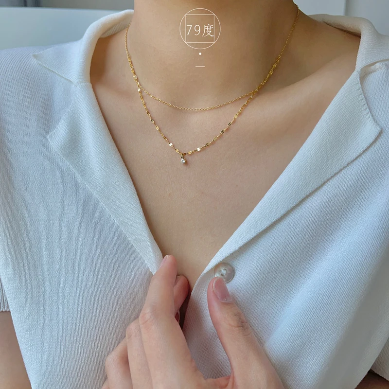 New 925 Silver Necklace for Women 18K Gold Double Layer Zircon Star Pendant Necklace Delicate Chain Charm Elegant Fine Jewelry