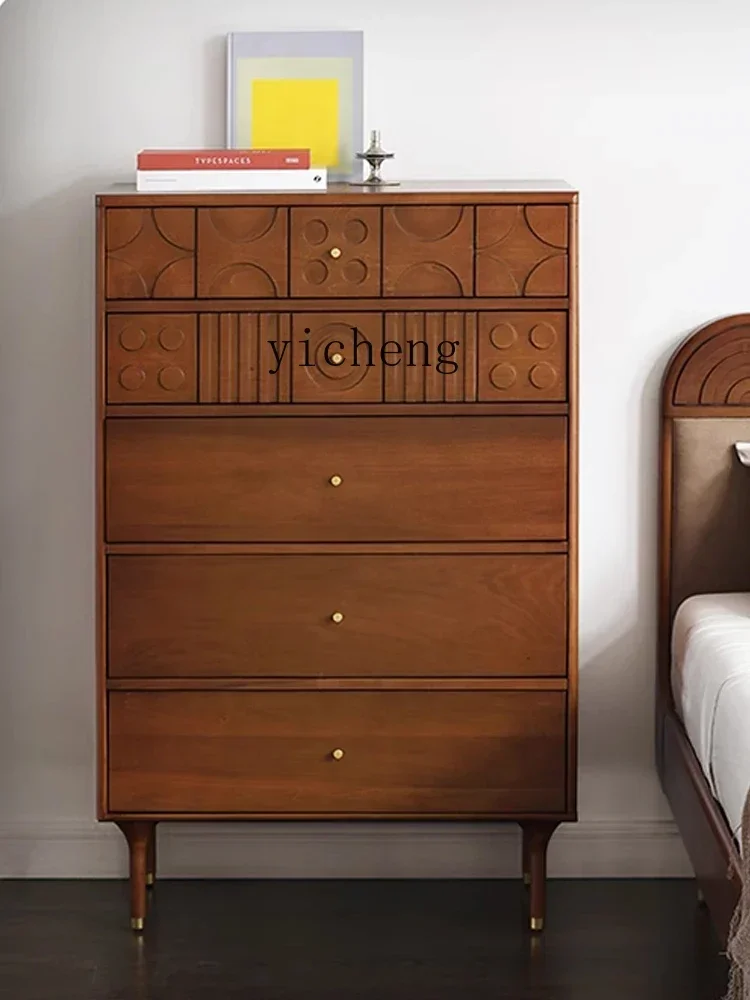 

XL Retro Style Five Bucket Side Cabinet All Solid Wood Carved Locker Bedroom Storage Cabinet