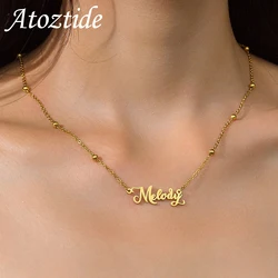 Atoztide Personalized Custom Name Necklace Stainless Steel for Women Heart Choker Pendant Beads Chain Birthday Jewelry Gift