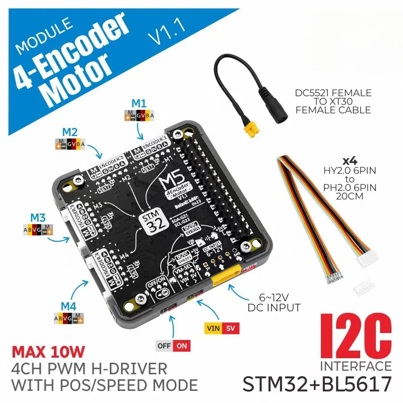 Official M5Stack Module 4EncoderMotor v1.1 Four-Channel Encoder Motor Driver Module