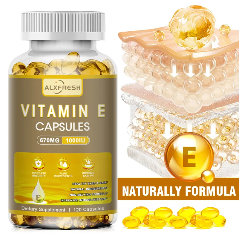 

Alxfresh Vitamin E 670 mg (1000 IU) - Natural Dietary Supplement Antioxidant, Skin, Immune System Support, Gluten Free, Vegen