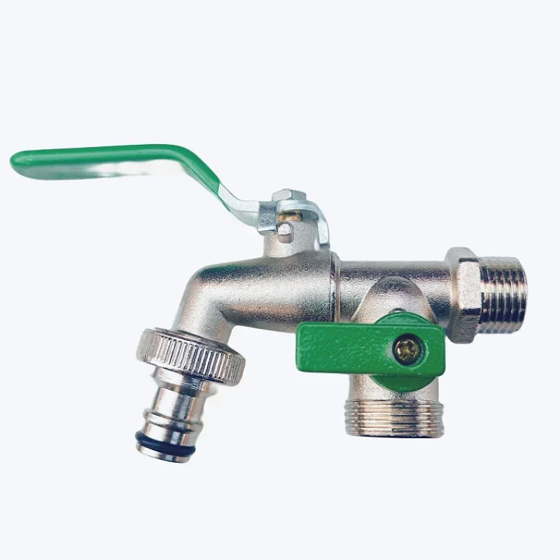 1pcs Gardening zinc alloy faucet one in two out 4 points faucet Green