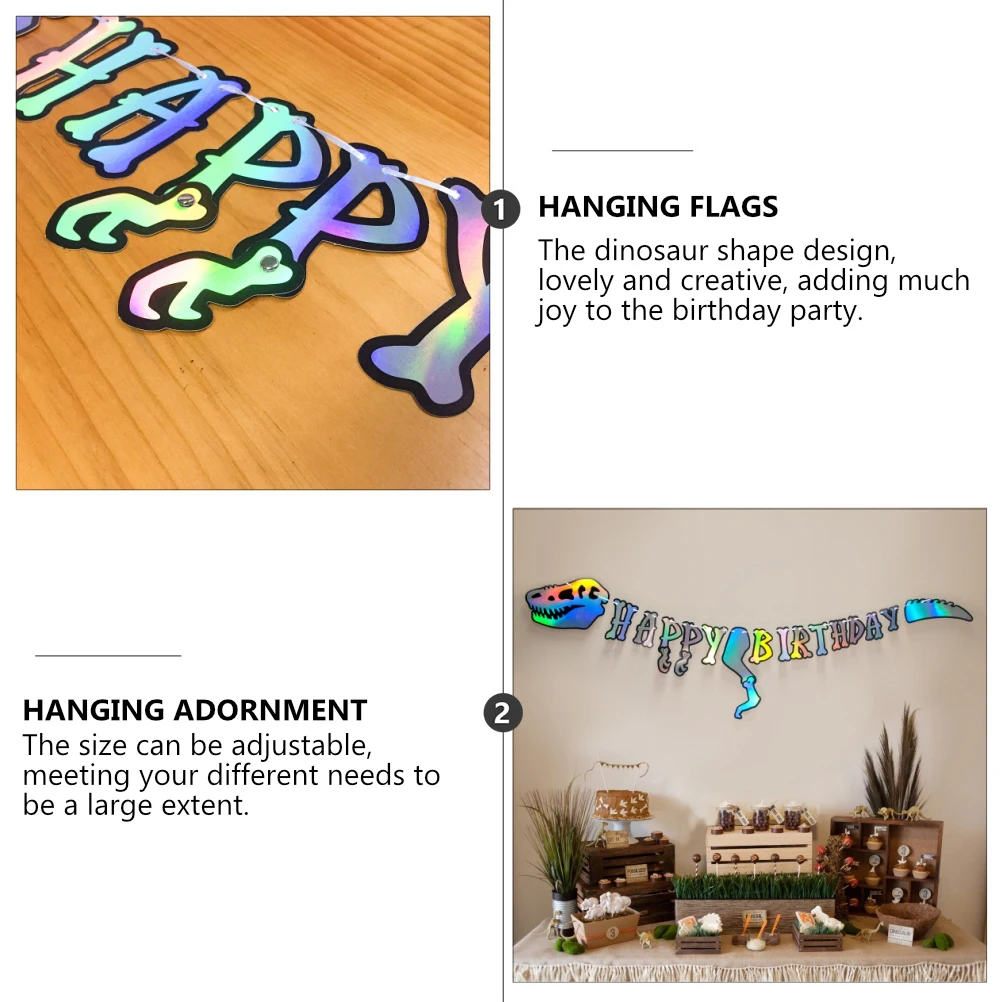

1pc Dinosaur Shape Birthday Hanging Flags Adjustable Size Creative Decorative Bunting Party String Banner Dinosaur Birthday