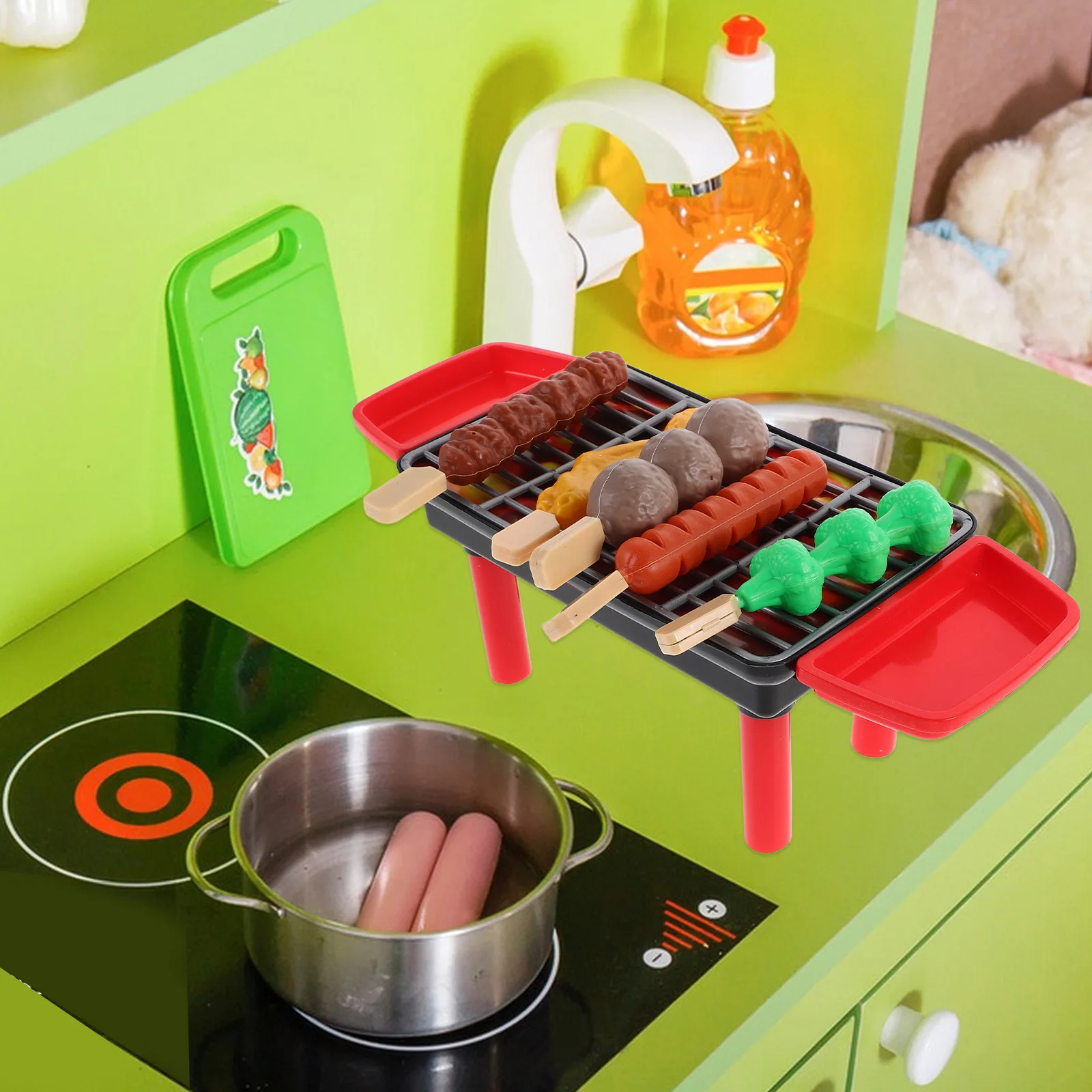 20-delige kinderbq-set: realistische fantasiespel voedsel keukenspeelset voor peuters binnen buiten kooklicht