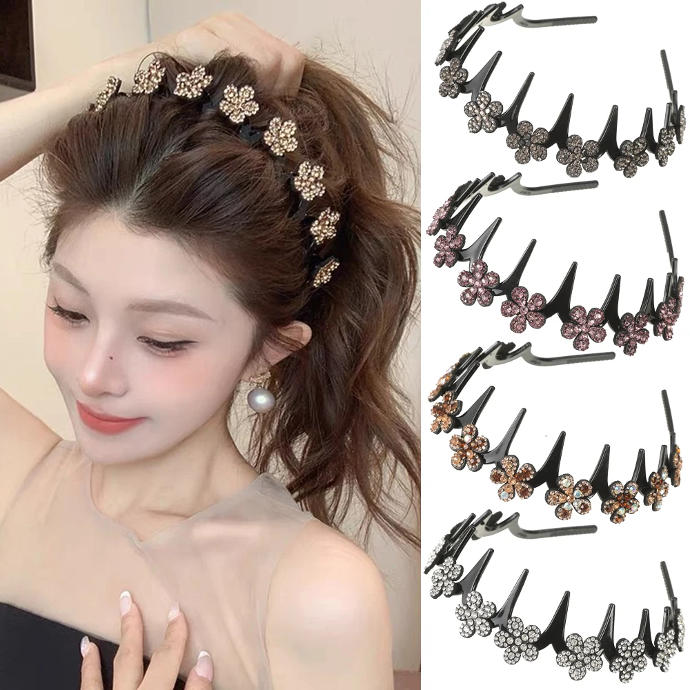 Flower Rhinestone Wave Hairband Headbands Hair Hoops Women Korean Retro Hair Hoops Face Wash Hairpin Fluffy Texture Toothed Comb