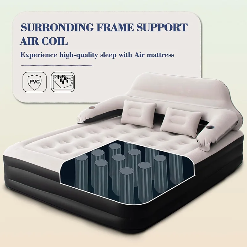 Automatisch aufblasbare Luftmatratze, Queen-Size-PVC-aufblasbett für Camping, Zuhause, Gäste, tragbares Aufblasbett mit integrierter Pumpe