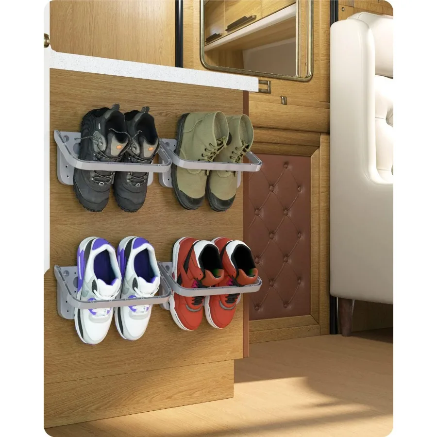 

Hanging Organizer 4 Pieces Foldable Wall Mounted Rack for Shoes Storage Holder and Shelf Gray