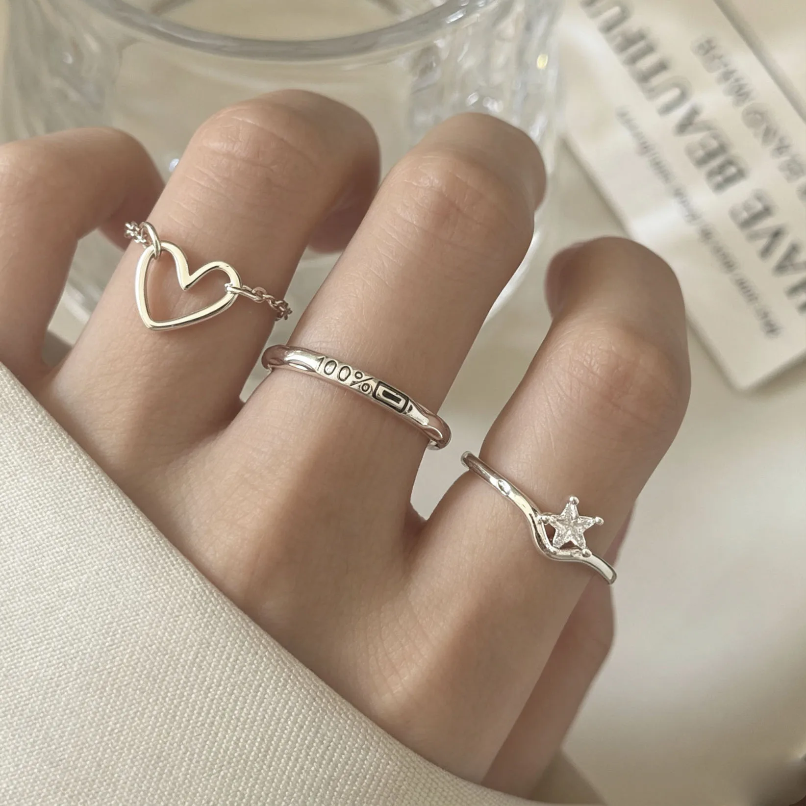 BF CLUB 925 Sterling Silver Ring For Women Jewelry Retro Heart Open Vintage Handmade Ring Allergy For Party Birthday Gift