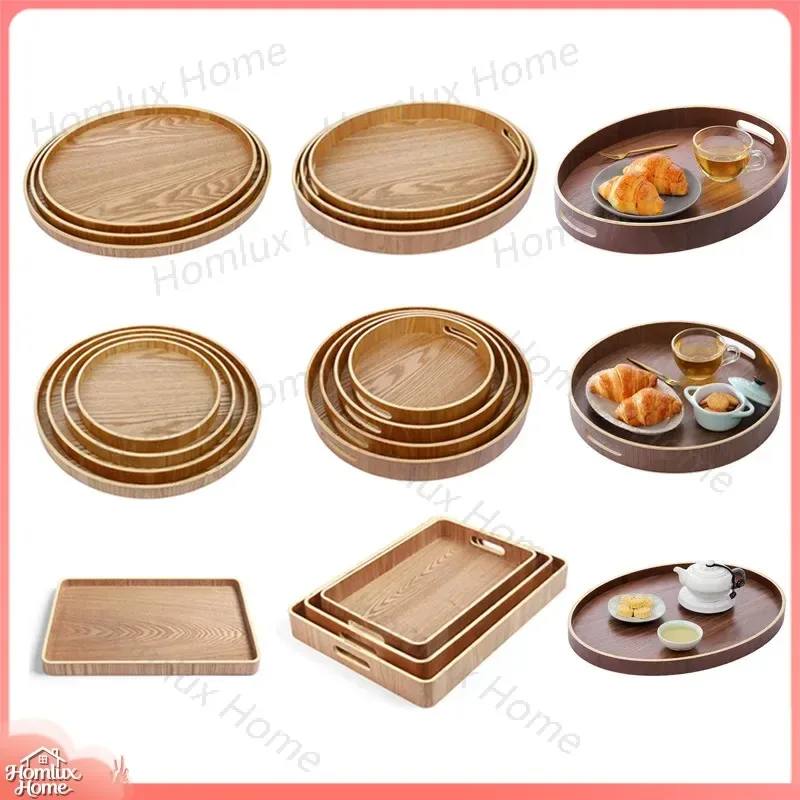Bending Wood Cake Plate Custom Solid Wood Round Tray for Tea Coffee Dessert Serving Ash Wood Serving Tray Wooden Tableware