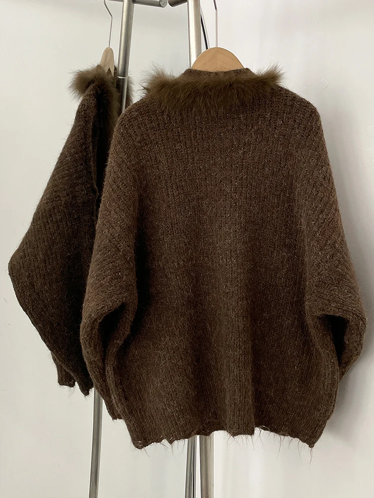 المرأة محبوك سترة طويلة الأكمام معطف جديد ربيع الخريف الحياكة الملابس الإناث موضة ريال فوكس الفراء سترة سترة #4